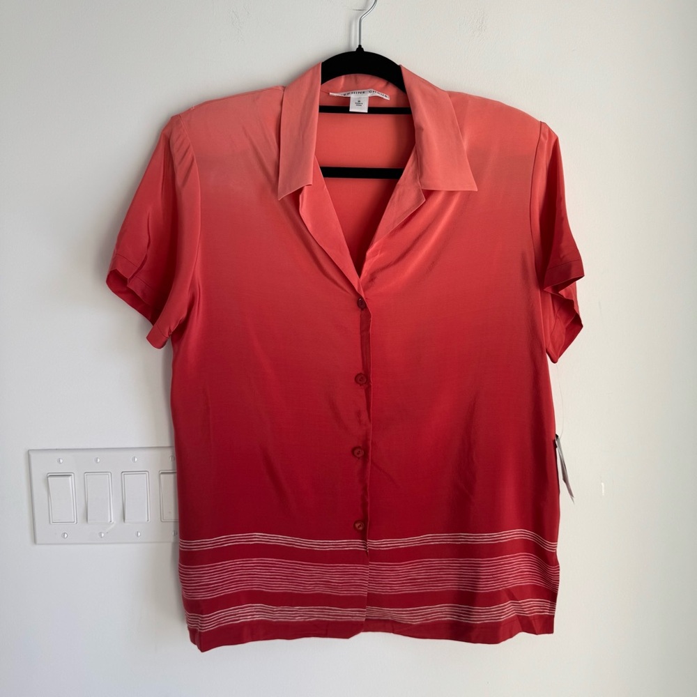 Josephine Chaus Coral Reef ombré silk short sleeve button down size 10 NEW